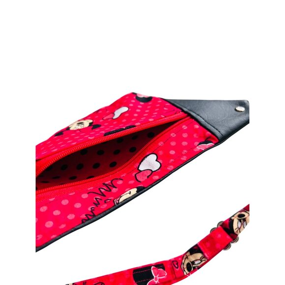 Disney Minnie Mouse Kids Faux Leather Fanny Pack - Red W/ Polka Dots And Hearts - Picture 3 of 6